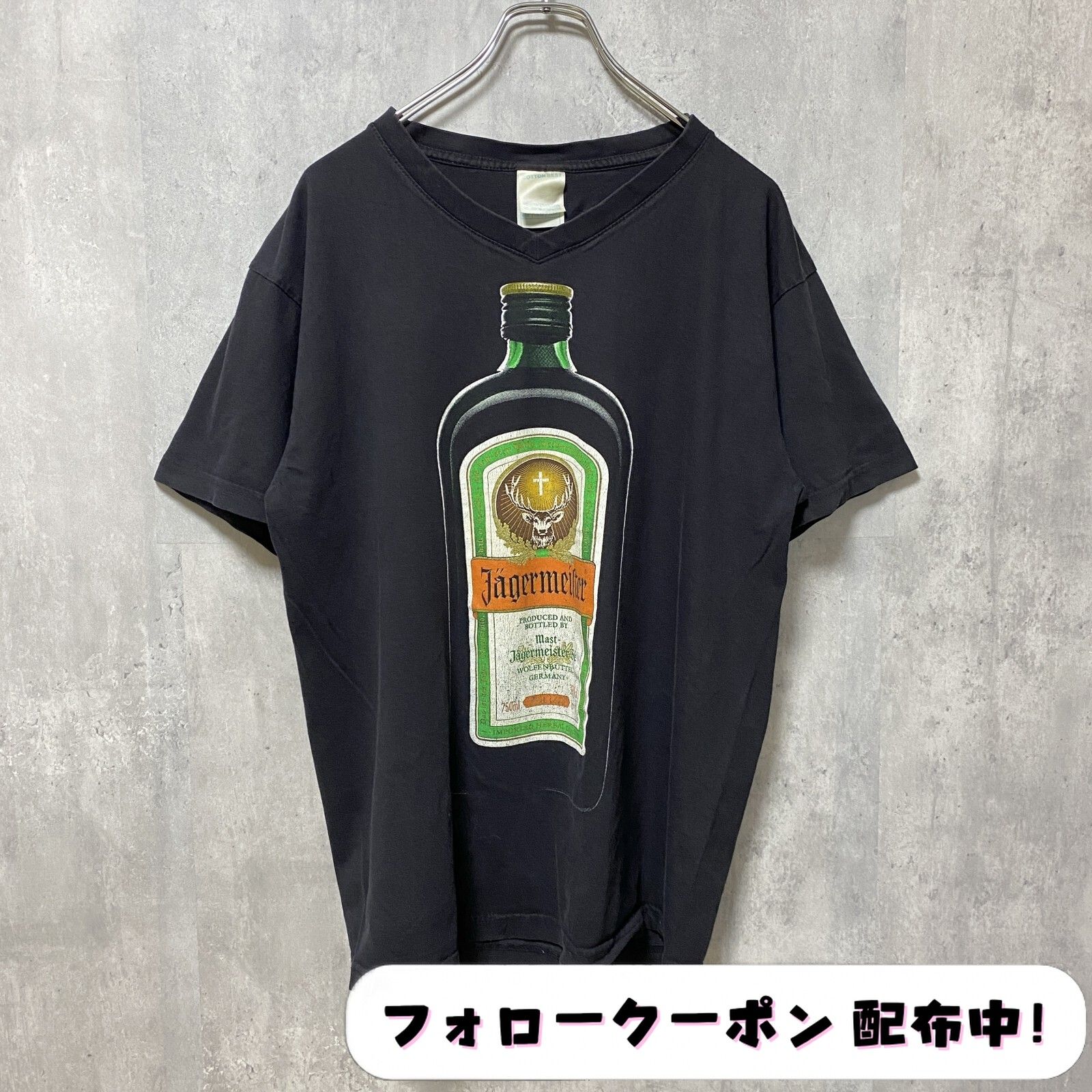 古着 used　イェーガーマイスター　半袖プリントTシャツ　バックプリント　黒　ブラック　酒T