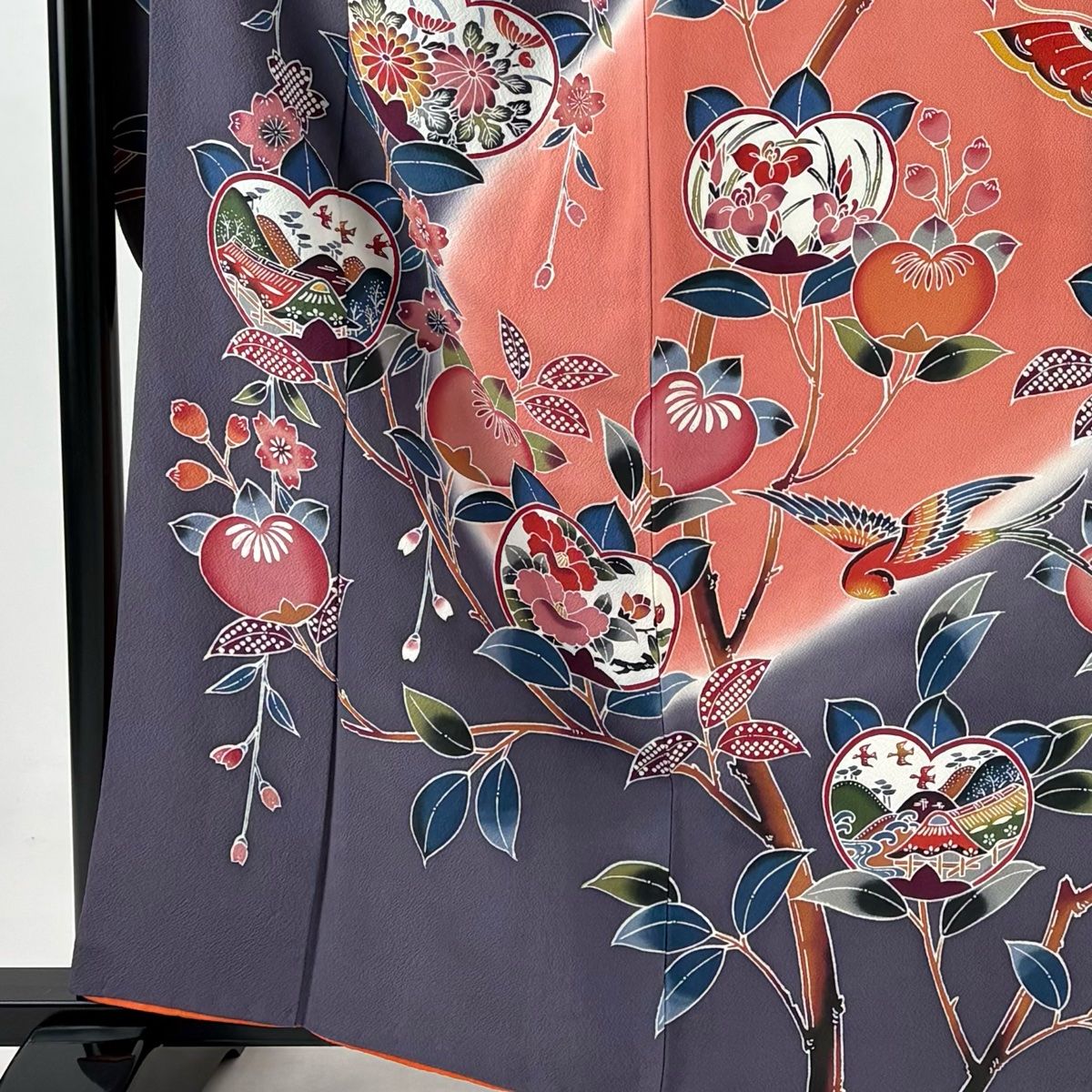 振袖 身丈161cm 裄丈64cm M 袷 橘花 蝶 染め分け ぼかし ピンク 正絹