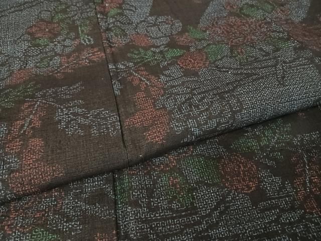 平和屋着物○本場結城紬 重要無形文化財 80亀甲 枝花文 ロング丈