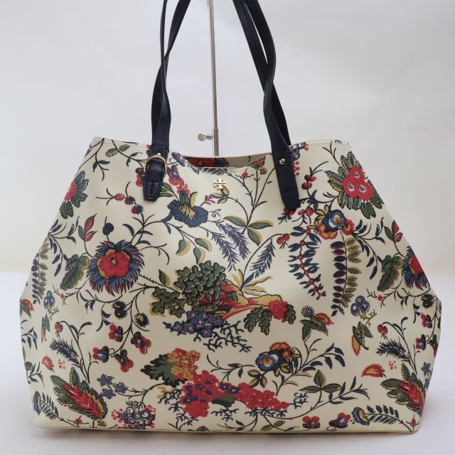 2506-71 トリーバーチ トートバッグ TORY BURCH PVC製 アイボリー×花柄
