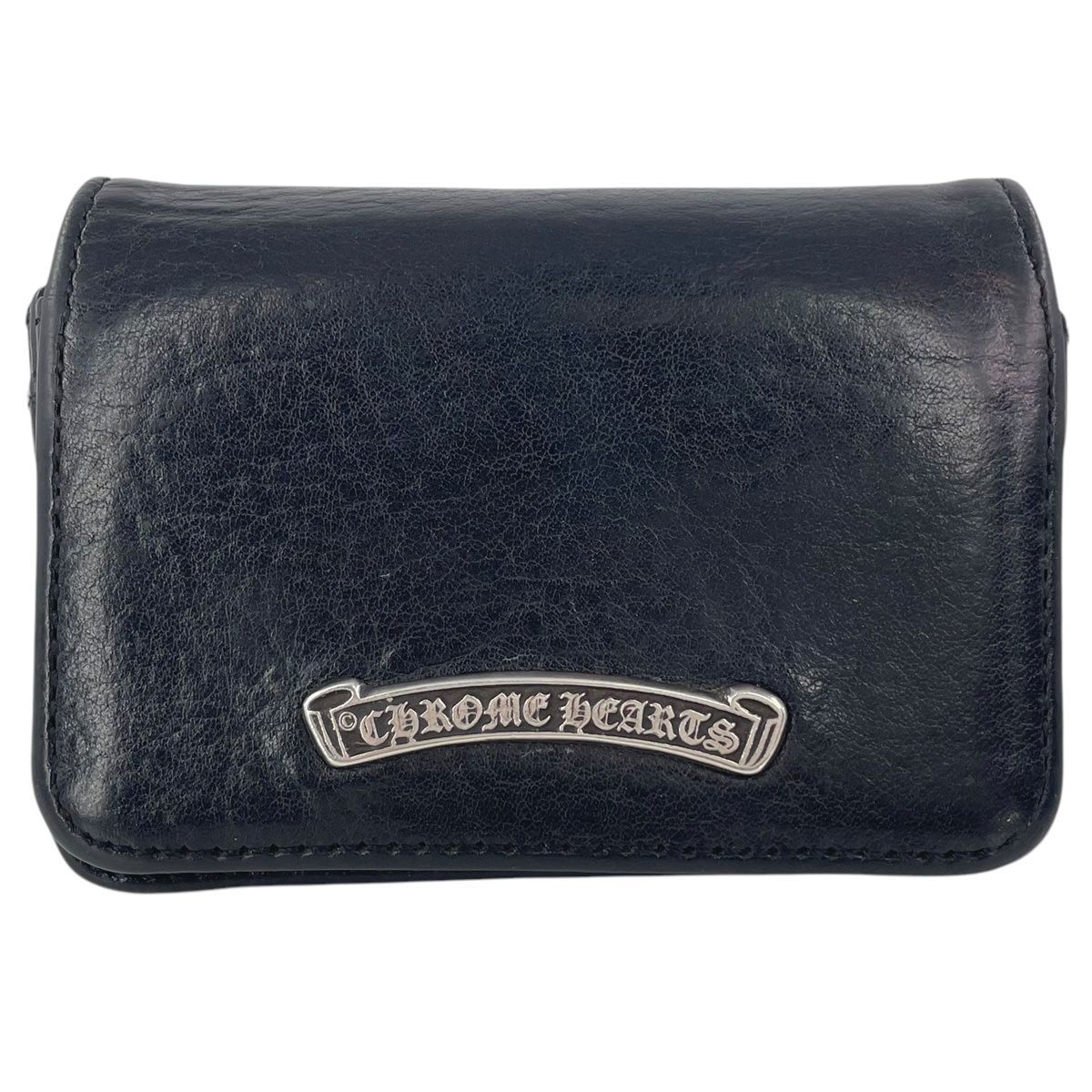 CHROME HEARTS クロムハーツ 3ポケット カードケース レザー ブラック シルバー スクロールラベル 名刺入れ カードホルダー 25010118 RS
