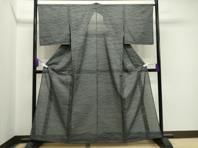 平和屋着物＊夏物 小紋 絽 吉祥間道 黒地 洗える着物 CAAW3145ut