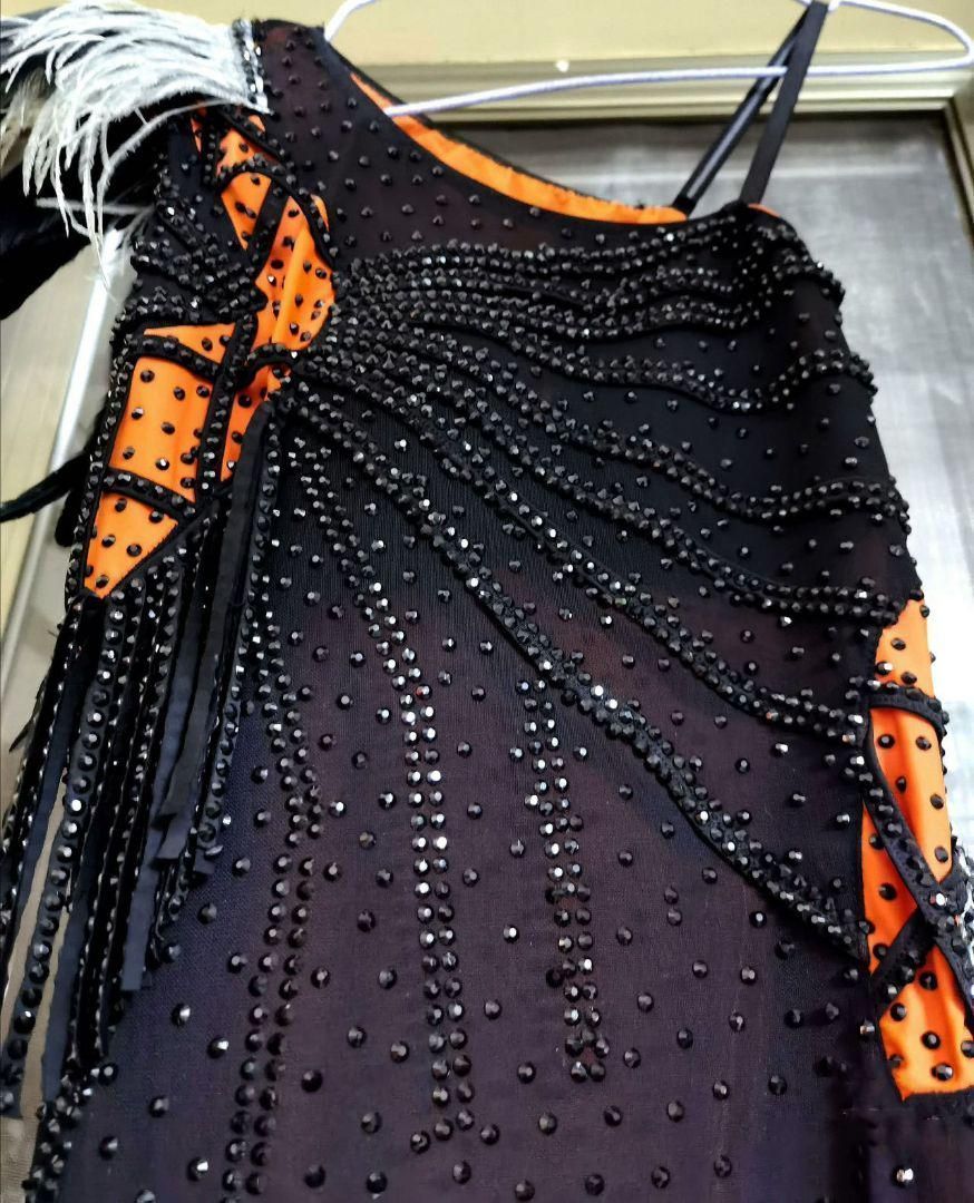 ☆美品 社交ダンスドレス ラテンドレス ラテンワンピース 羽根 L