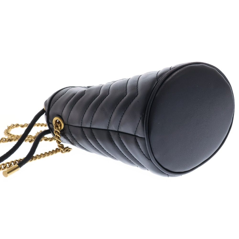 GUCCI (グッチ) GGマーモント ミニバケット チェーンバッグ ブラック  