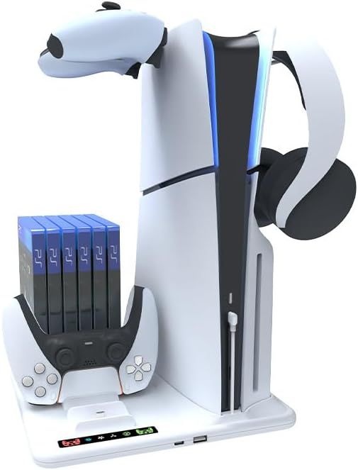 PS5スリム用スタンドと冷却ステーションコントローラー充電ステーション コントローラー充電器ヘッドセットホルダー