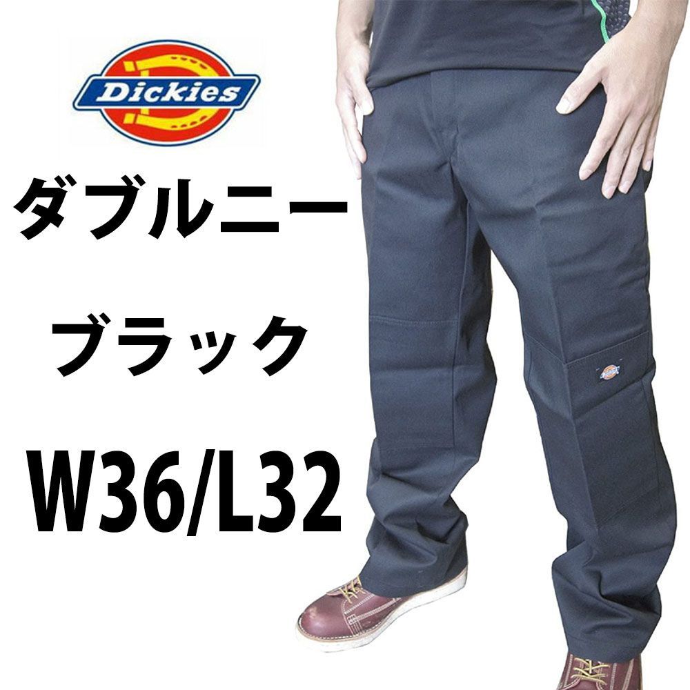 新品 36x32 BK ダブルニー ワークパンツ ディッキーズ ブラックベン