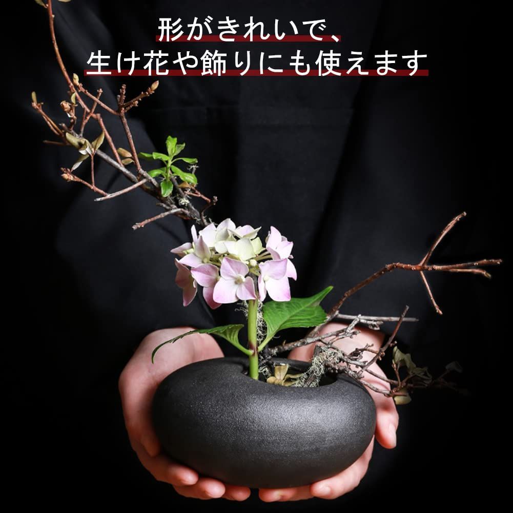 華道 生け花用 水盤 花瓶 陶器 花器 挿花 フラワーベース フラワーアレンジメント 水滴 和室 YUYAKESHI インテリア飾り 卓上 花入れ  小原流（マットブラックA+D34剣山） - メルカリ