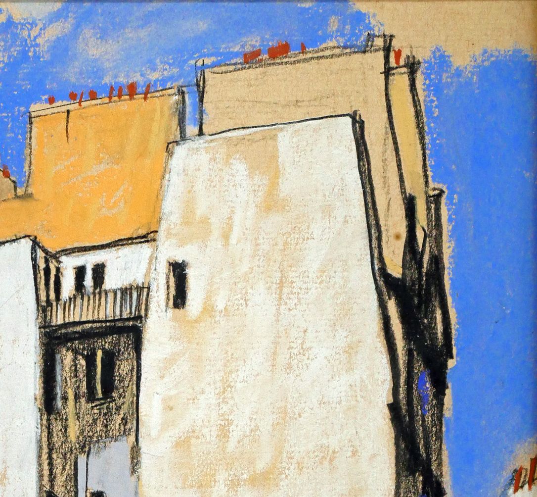 山岸 正巳「サン・ミシエル広場の家（於巴里）」パステル画・色紙