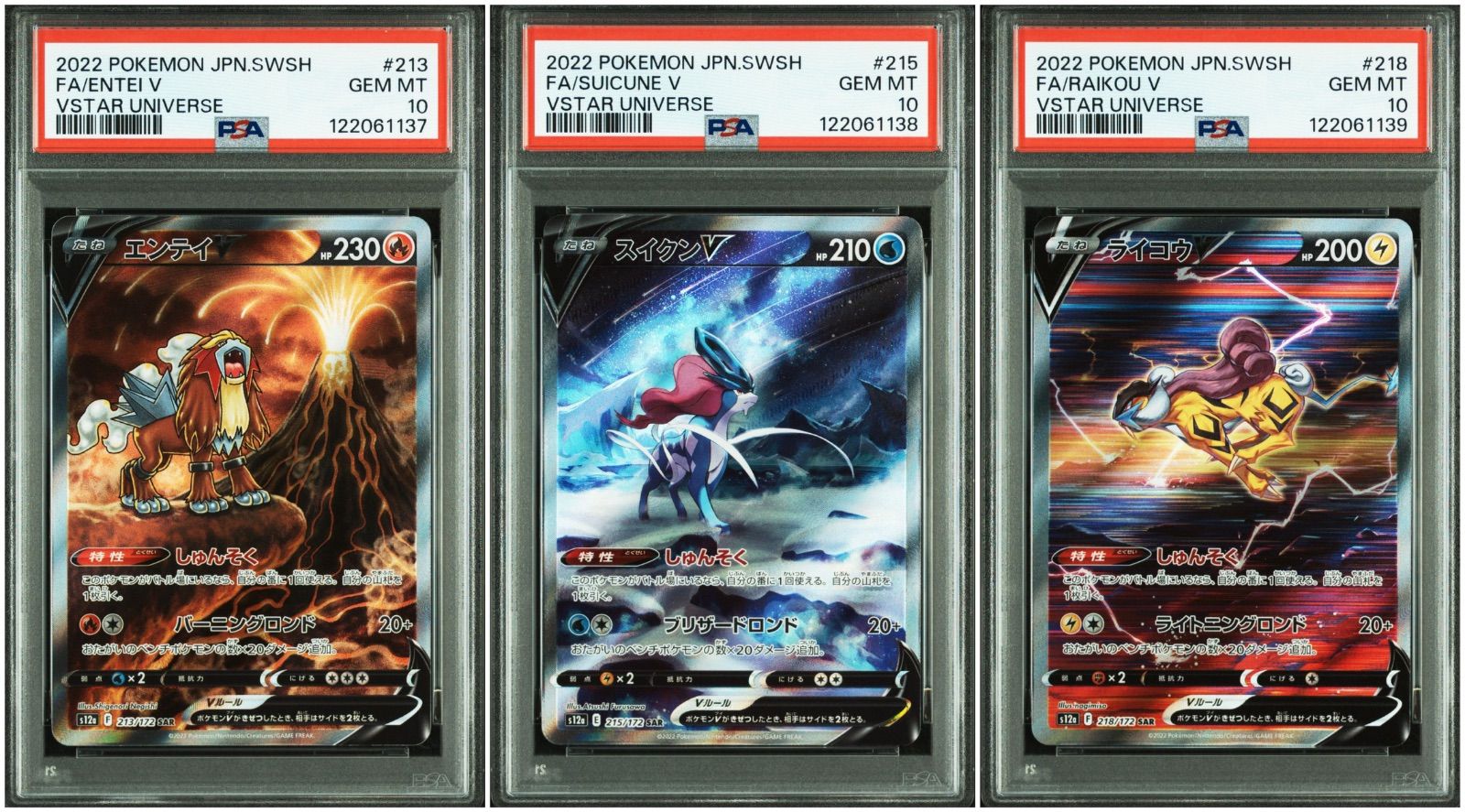 PSA10 3連番 エンテイV スイクンV ライコウV SAR VSTARユニバース