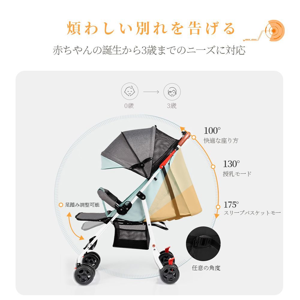 最新モデルベビーカー 軽量A型B型 コンパクト 折り畳み 無段階 