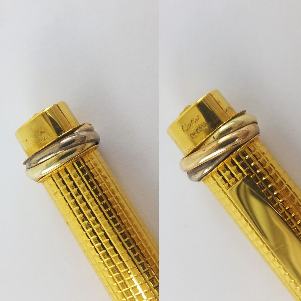 天白】【CARTIER】カルティエ 万年筆 メッキ ゴールドカラー