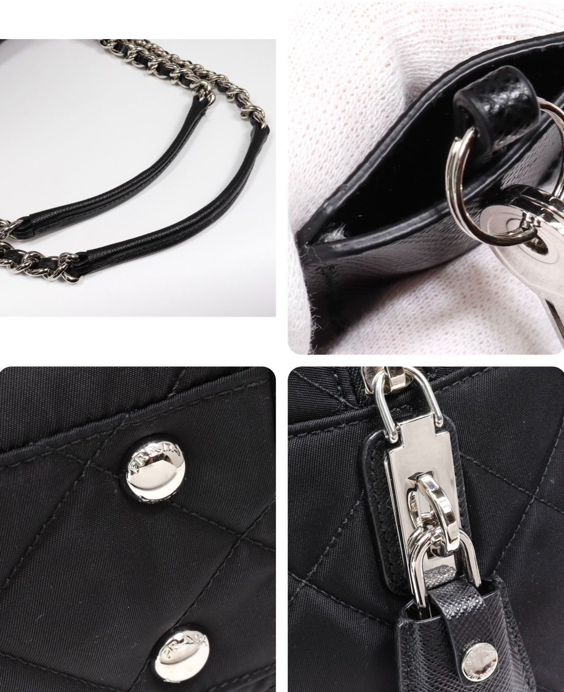 PRADA プラダ テスートインプントゥ キルティング チェーン ショルダー