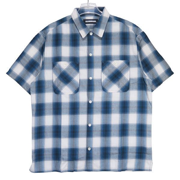 NEIGHBORHOOD ネイバーフッド 21SS B-C|C-SHIRT.SS 211ARNH-SHM04 オンブレチェック コットン シャツ ショートスリーブ ブルー 半袖 サイズL Junz