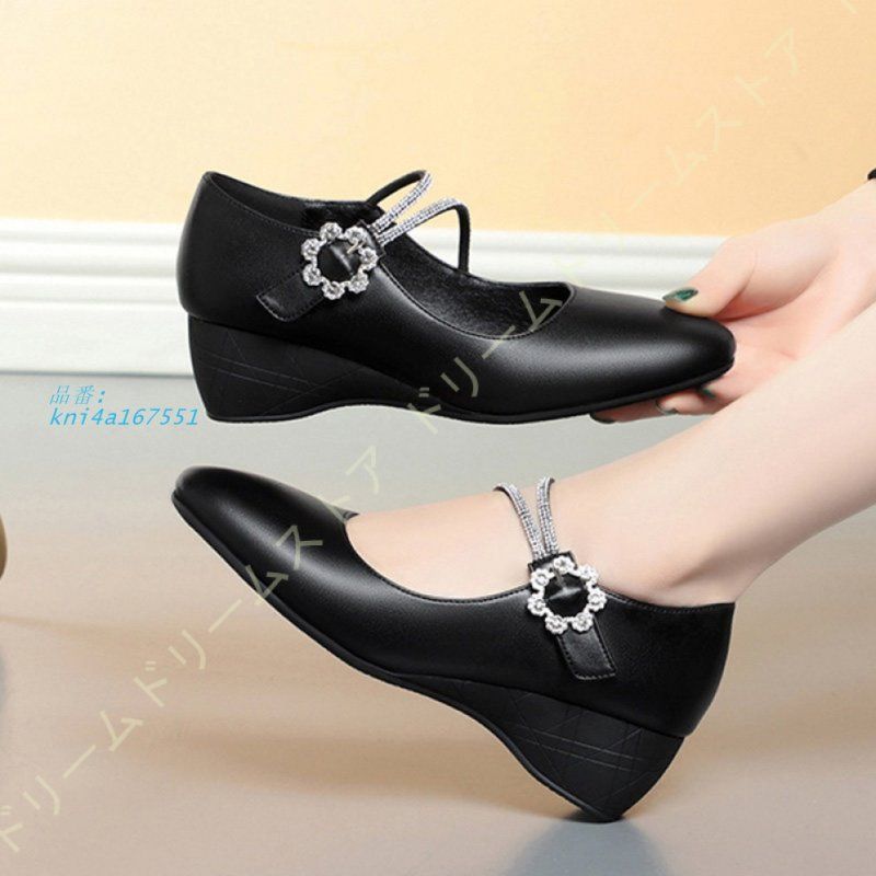 パンプス 痛くない ナースレディース 安全靴 5CMヒール ウェッジソール ラウンドトゥ おしゃれ ラインストーン ソフト厚底 ハイヒール kni4a167551 KIN-KAAI_COM