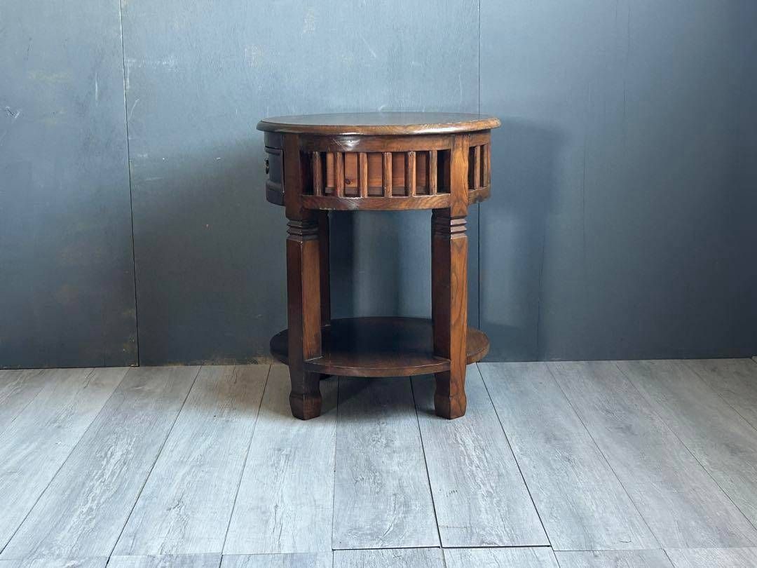 無垢材　アンティーク　コンソール　円形　サイドテーブル　ナイトテーブル　SG 無垢材アンティークコンソール円形サイドテーブルナイトテーブルSG