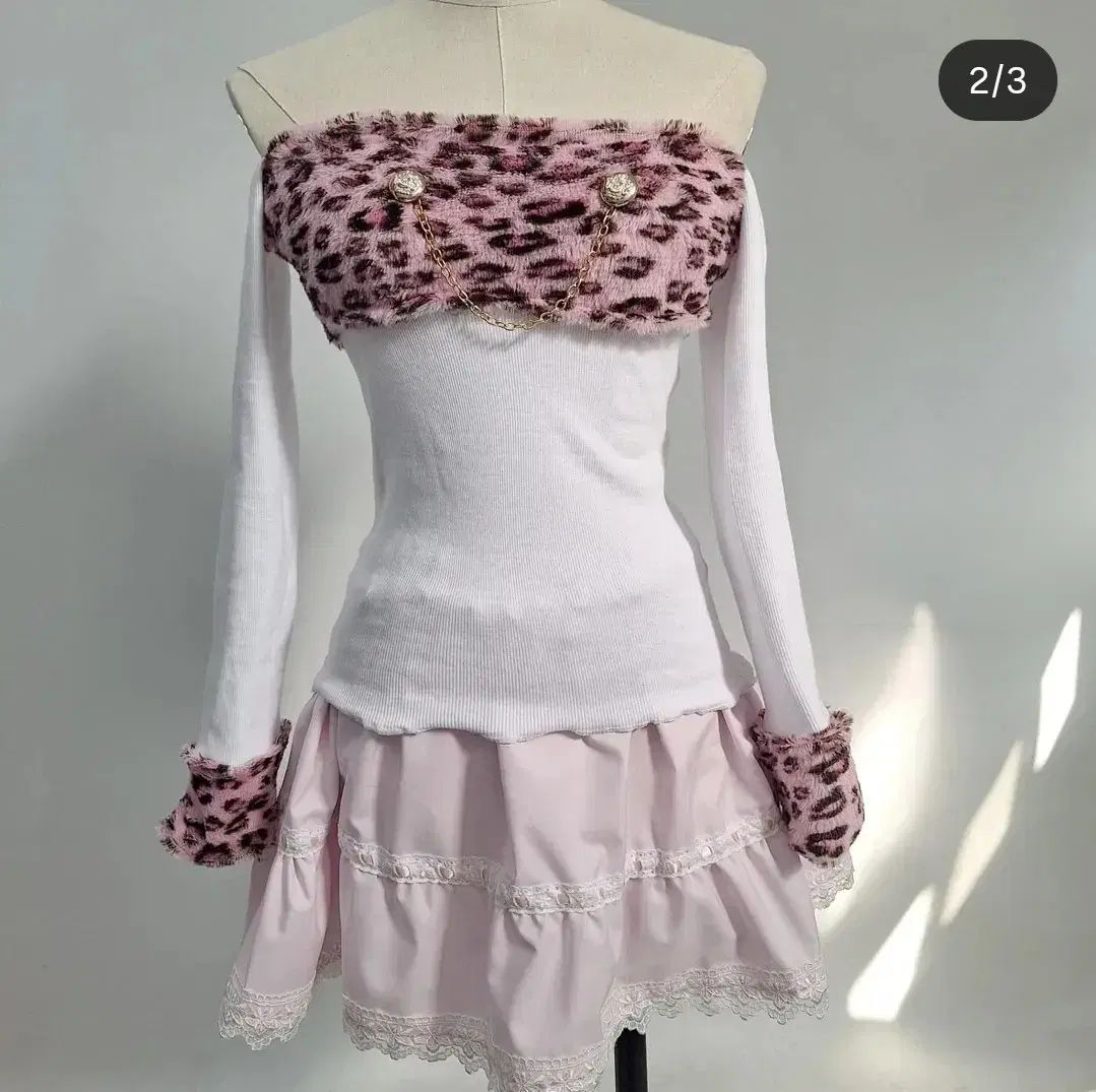 姉ギャル ピンク ヒョウ柄 レオパード トップス-アームウォーマー セット ハンドメイド y2k ギャル