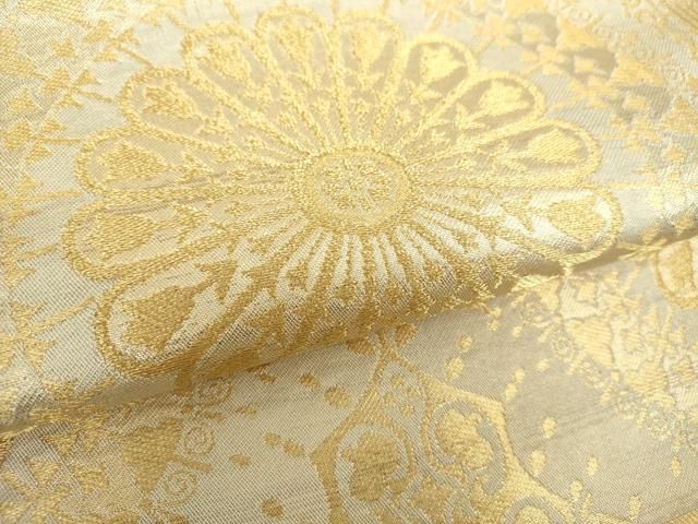 西陣 川島織物 正絹(一部金属糸) コプト文様 六通柄 袋帯 アイボリー美品 平和屋着物□西陣 川島織物 六通柄 本袋帯 唐織 蝶 金銀糸