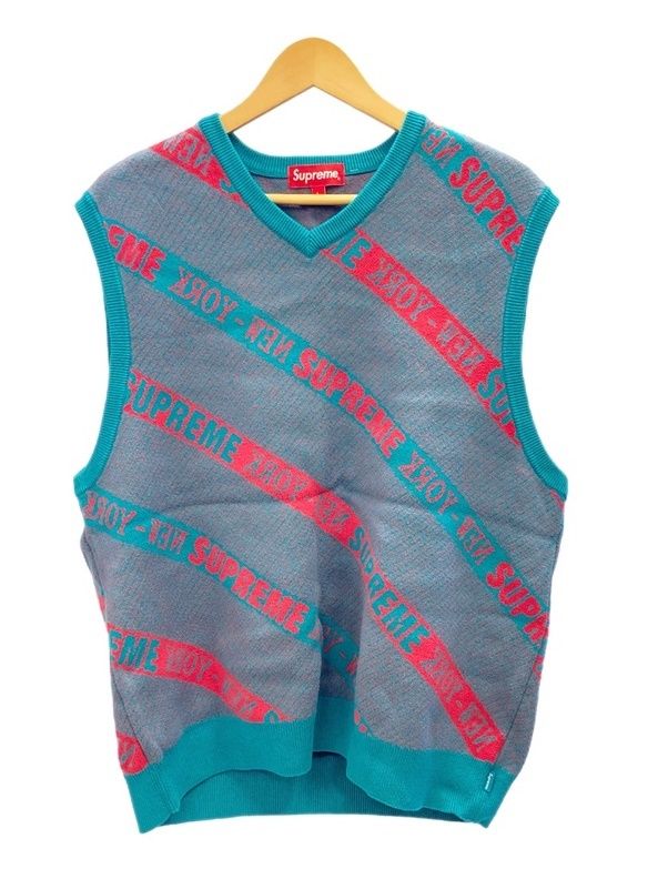 シュプリーム SUPREME Stripe Sweater Vest Teal ニットベスト コットンベスト ティール ベスト グリーン Lサイズ 101MT-2702