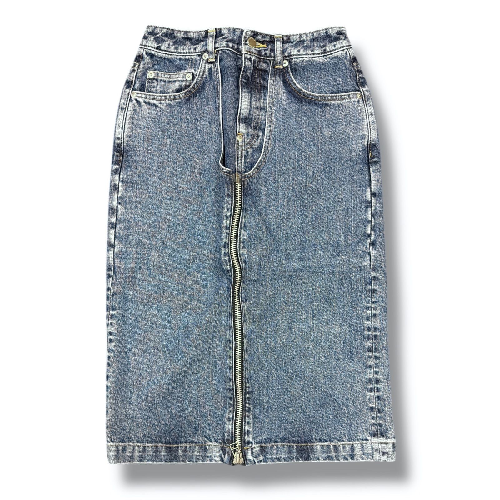 参考上代41800円 ♥品 JOHN LAWRENCE SULLIVAN Washed denim zipped skirt ウォッシュドデニム ジップスカート ジョンローレンスサリバン JLSW-51 インディゴ