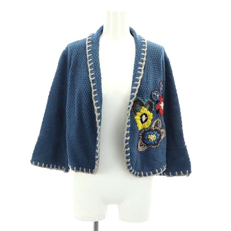 ユキトリイ YUKI TORII フラワー刺繍カーディガンジャケット ウール ブルー ■SH /SY ■OS