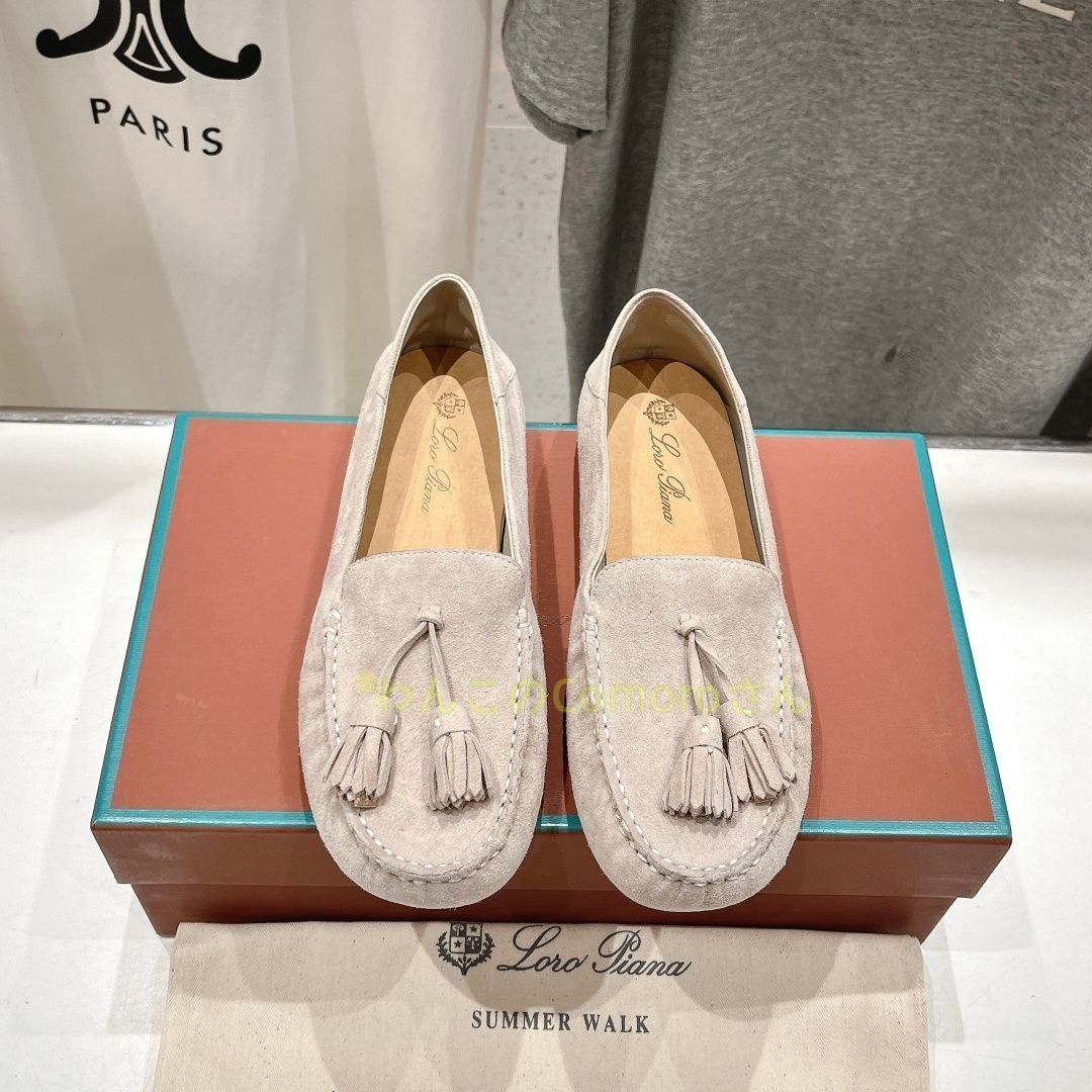ベージュ23.0~24.5cm 送料無料 ロロピアーナレディース サマーウォーク スエード タッセル ローファー スエードレザーコンフォート