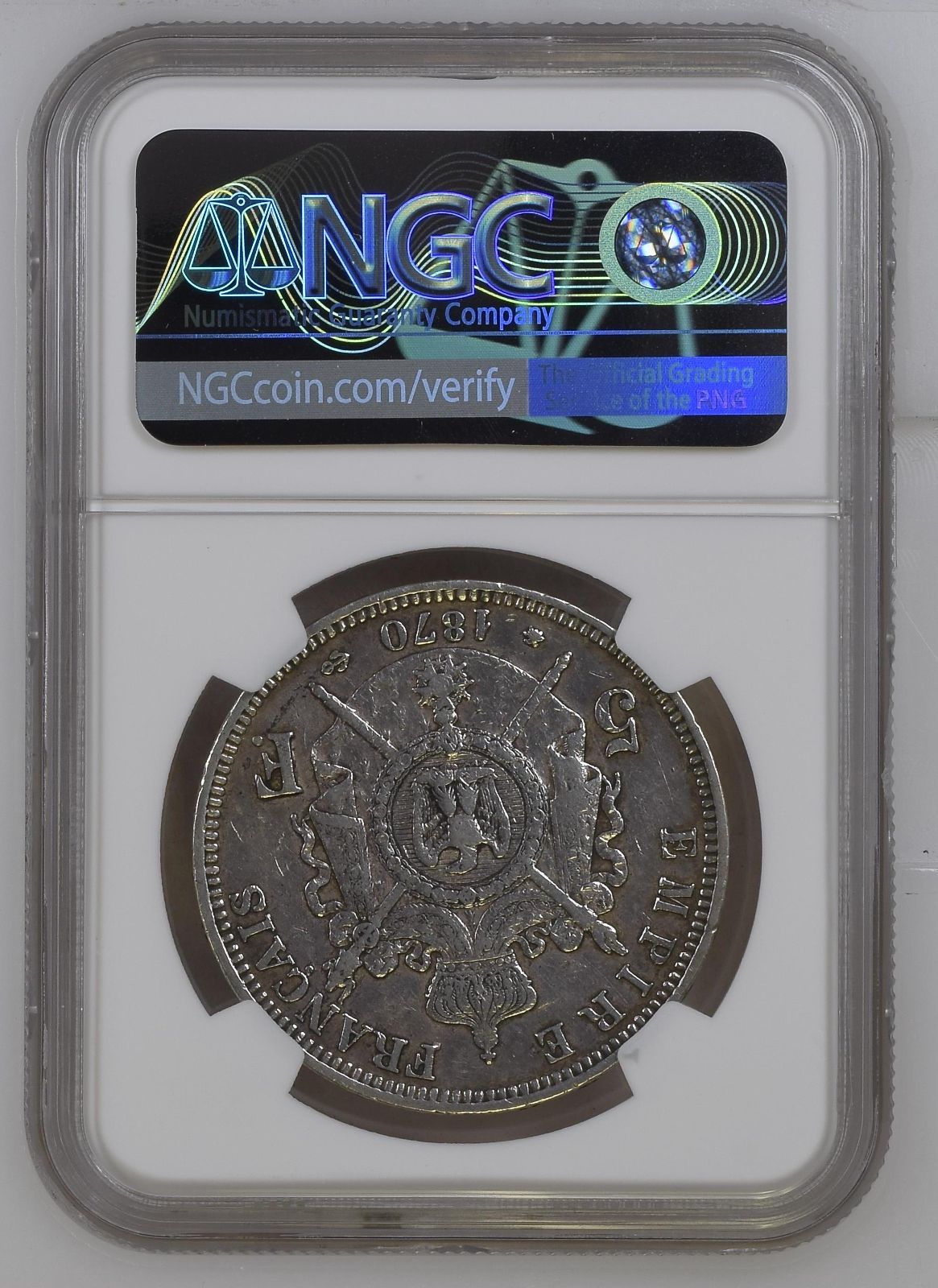 1870年フランス銀貨 5フラン ナポレオン3世（NGC本物鑑定済