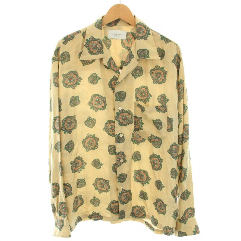 アンユーズド UNUSED エンブレムパターンシャツ Emblem pattern shirts オープンカラー 長袖 総柄 2 M ベージュ 緑  グリーン /YT