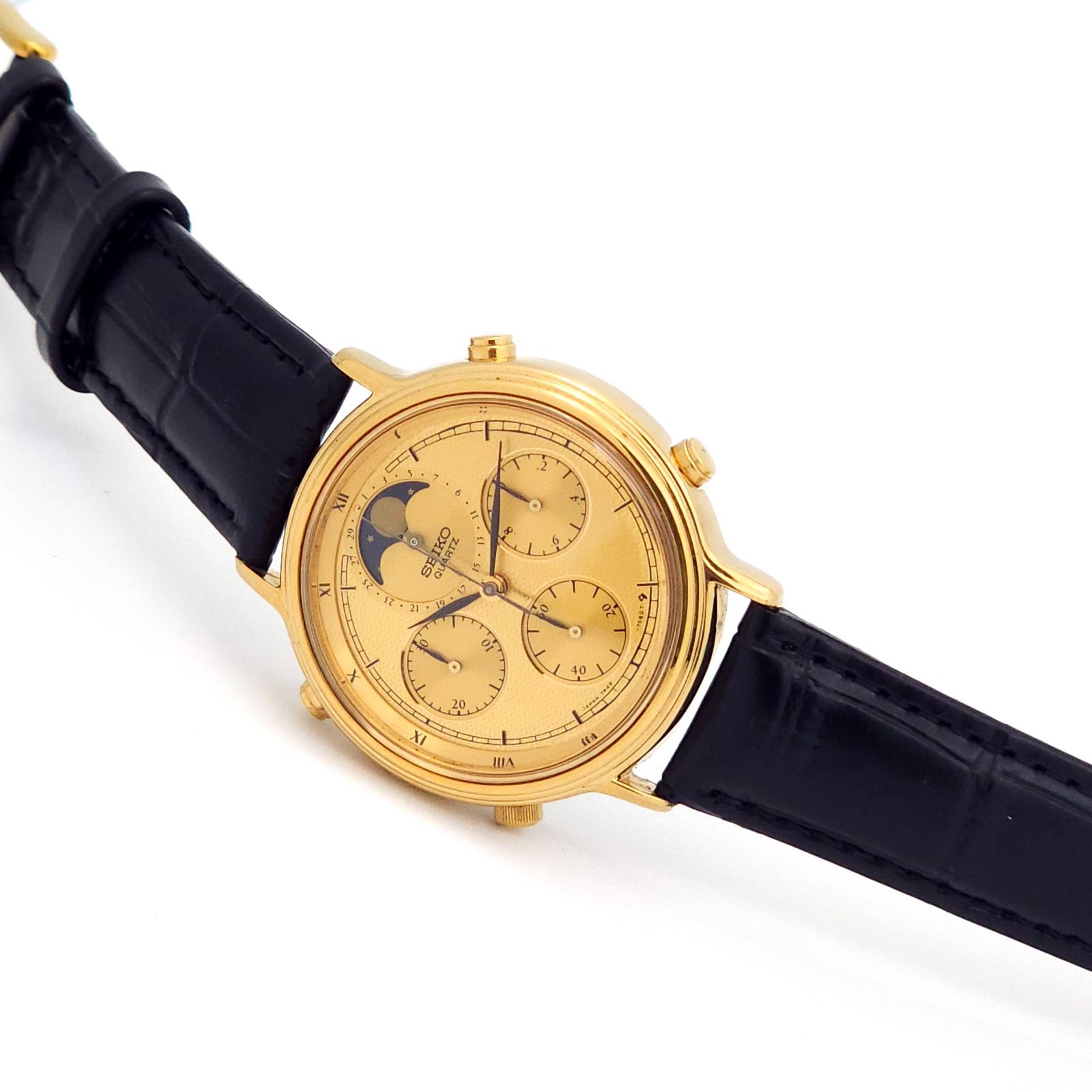 ☆良品 SEIKO セイコー ムーンフェイズ クロノグラフ 7A48-702A QZ