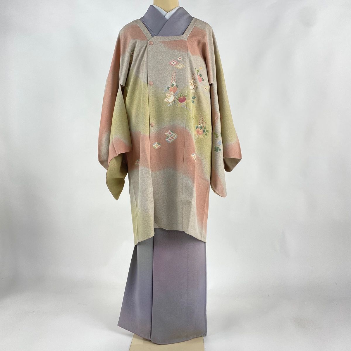 道行 身丈98.5cm 裄丈71cm L 松井青々 和装コート 角衿 落款 橘 入子菱  