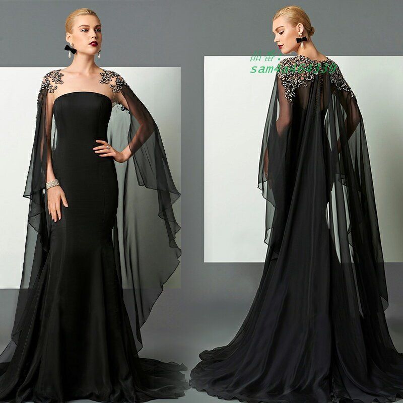 ドレス 黒 ロングドレス ショール 安い イブニングドレス コンサート フォーマル ウエディングドレス 二次会 結婚式 カクテルドレス 花嫁 イベント am4a464339
