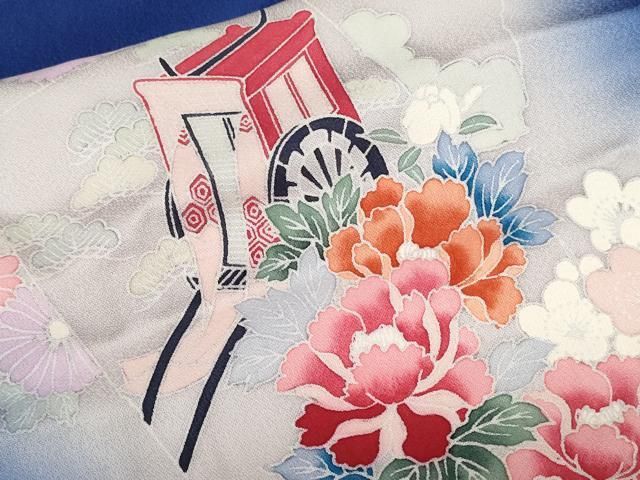 千總 赤地 染め分け 御所車 金駒刺繍 振袖 千總 赤地 染め分け 御所車 金駒