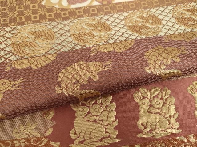 平和屋着物○六通柄袋帯 名物裂 花兎 正絹 逸品 DAAU6000ps