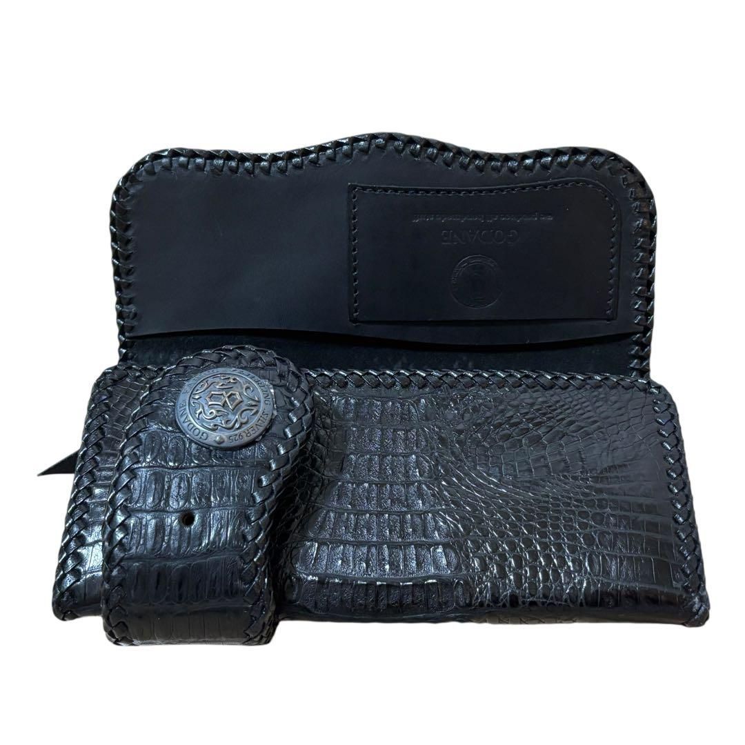 美品 GODANE バイカーズウォレット ライダース クロコダイル 長財布 黒