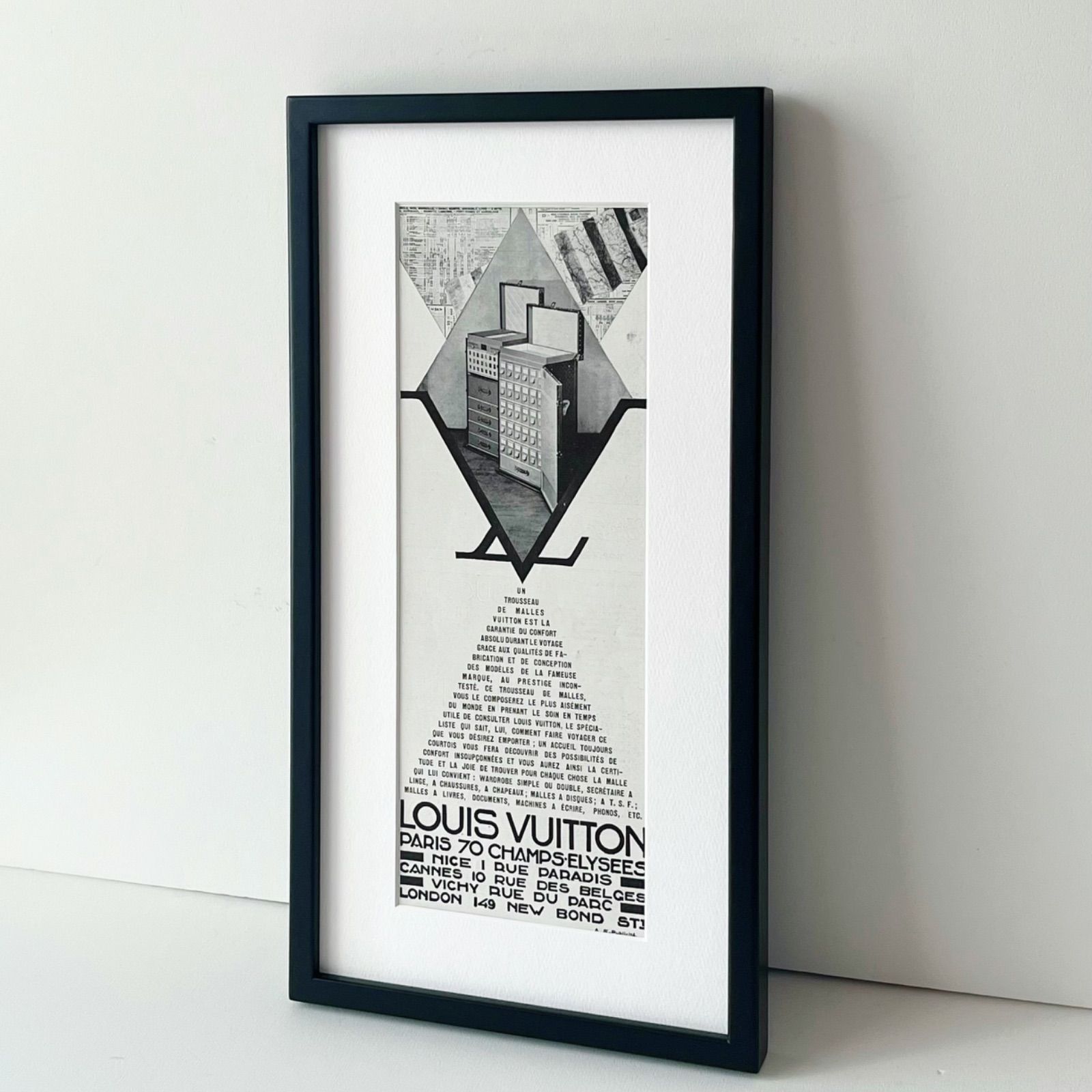 ＜1931 広告＞ Louis Vuitton ルイ・ヴィトン ポスター ヴィンテージ アートポスター ミニフレーム フレーム付き インテリア モダン  おしゃれ かわいい 壁掛け ポップ レトロ モノトーン モノクロ