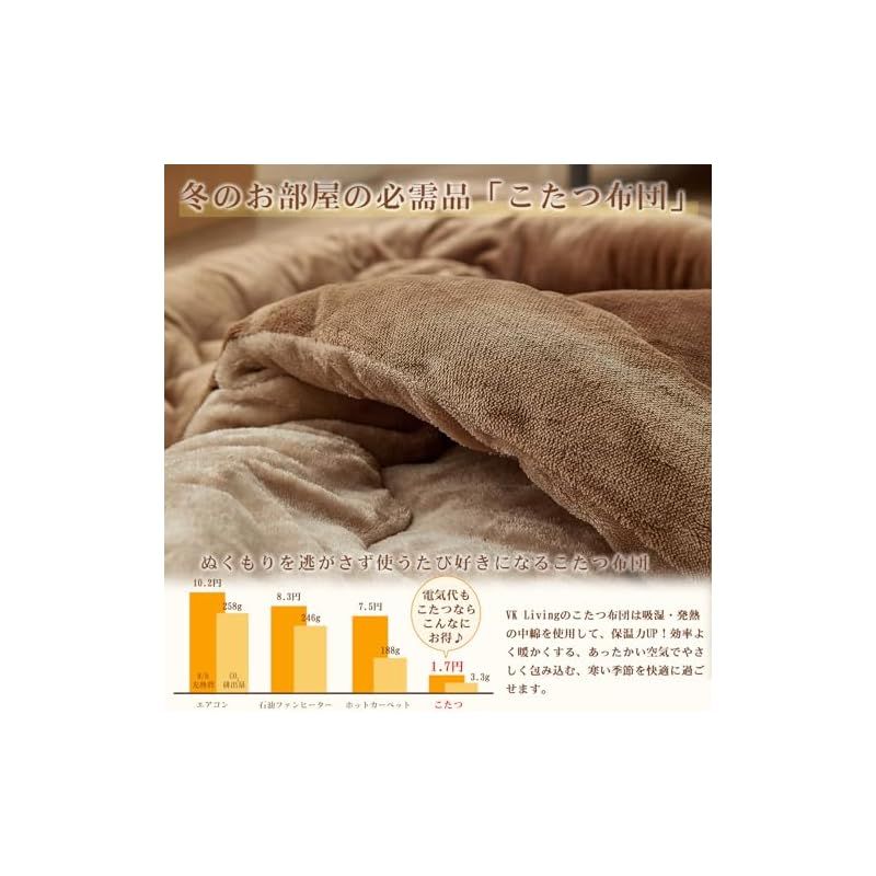 在庫 VK Living こたつ布団 丸型 単品直経205cm 中綿1.5kg 発熱綿使用 SUPER HOT 撥水加工 ポケット付き フィットキルトこたつ掛け布団 リバーシブル 両面使える フランネル 保温性 丸洗いOK 静電気防止 24時間持続 0