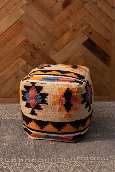 オルテガ調のキリムクッションスツール 発泡ビーズ 約W30×D30×H30cm キューブ No.002 Ｂ