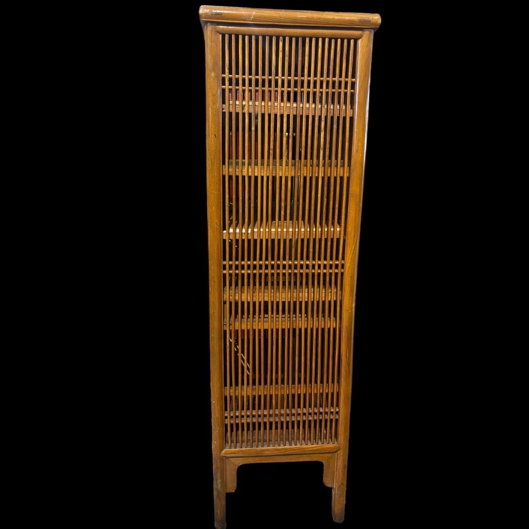 中国傑作品 中国美術 格子 鍵付き キャビネット 茶棚 唐木 無垢