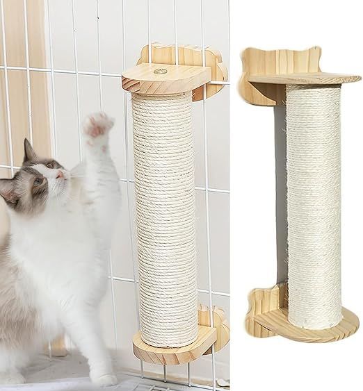 歯磨き 猫遊び 天然麻縄 天然木 スクラッチポール 縦置横置 猫 爪