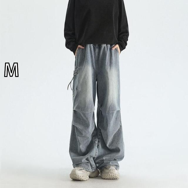 [M]春 コーデ メンズ 用 服 シンプル 大人 紳士服 アメリカン ストリート カジュアル ストレート ワイド ポケット ジーンズ パンツ  カジュアル 通勤スタイル 重ね着コーデ ゆったりシルエッ