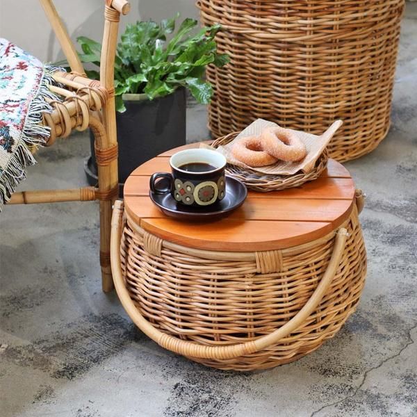 アラログ バスケット テーブル THE AROROG ジ ラタン 籐 メーカー直送 ピクニックにこれ一つで お部屋ではサイドテーブルとして