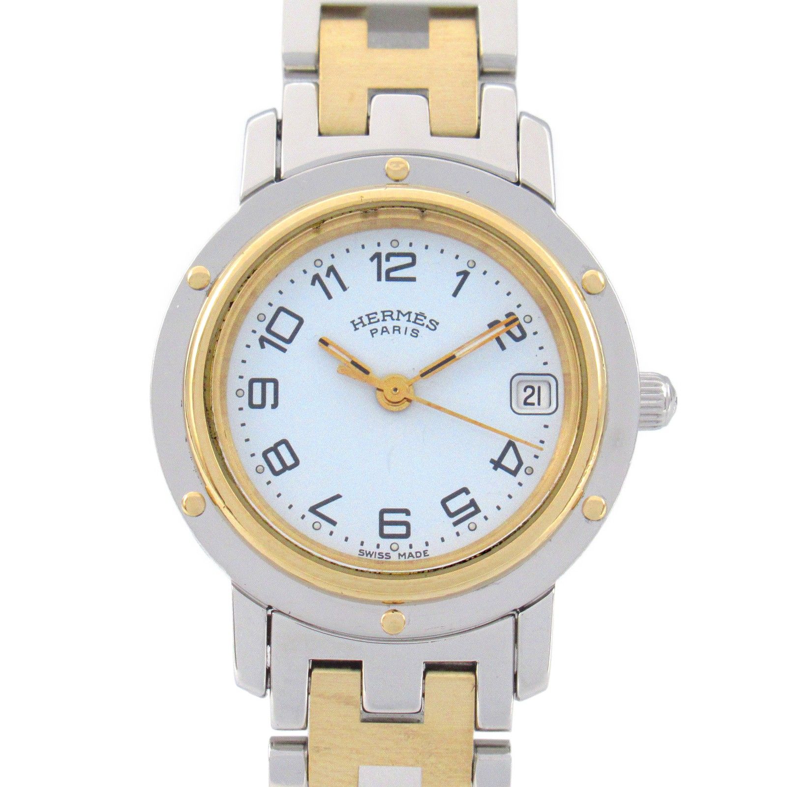 エルメス HERMES 腕時計 クリッパー CL4.220 ホワイト GP（ゴールドメッキ） ステンレススチール クリッパー レディース Used A