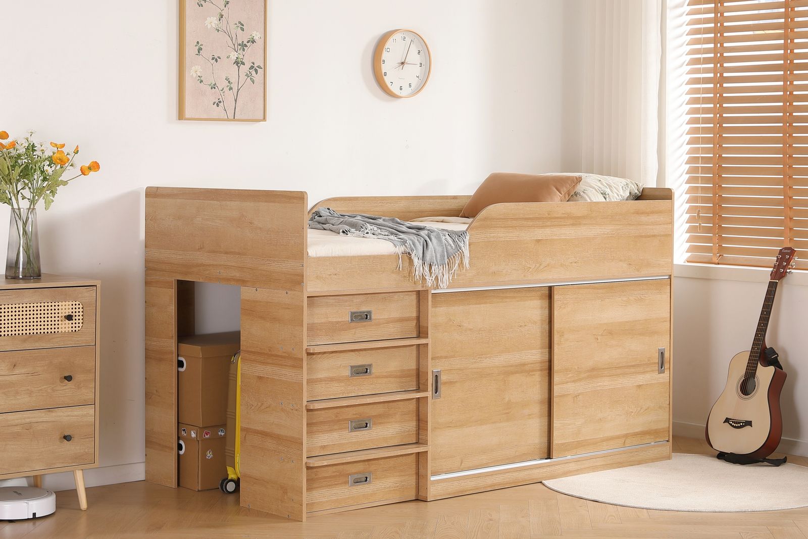 24%割」木製ロフトベッド シングル 高さ115cm 収納付き コンパクト