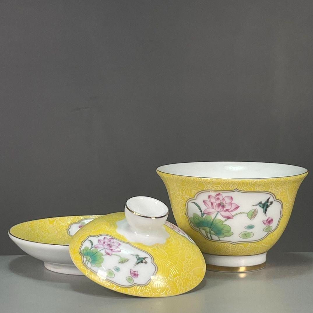 鯖龍紋三才蓋碗 中国茶器 景徳镇 蓋付き茶器 飲茶食器 煎茶具 未使用品 中国茶道具】中国茶器 蓋碗 三才碗 蓋付茶碗 景徳鎮製 魚と水草