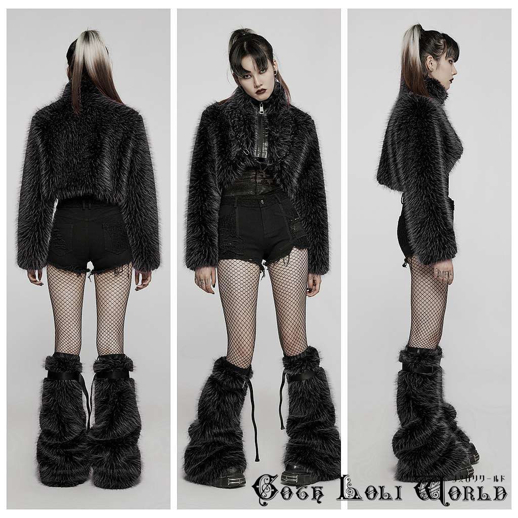 PUNKRAVEパンククールガールふわふわレッグウォーマー黒色 WS-505BK