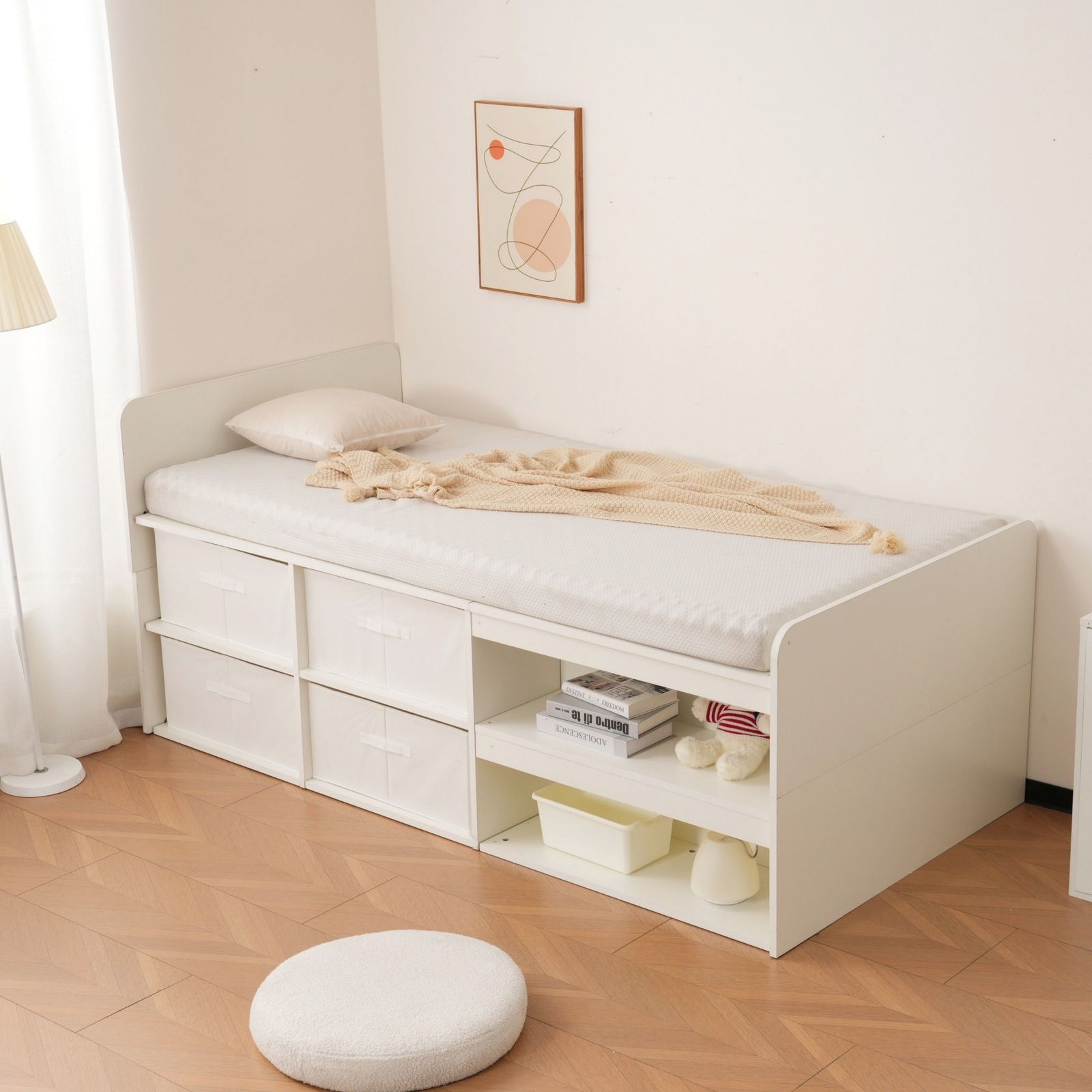 シングルベッドフレーム 高さ調整 収納ボックス付き 木製 シンプル 北欧風 耐荷重約200kg