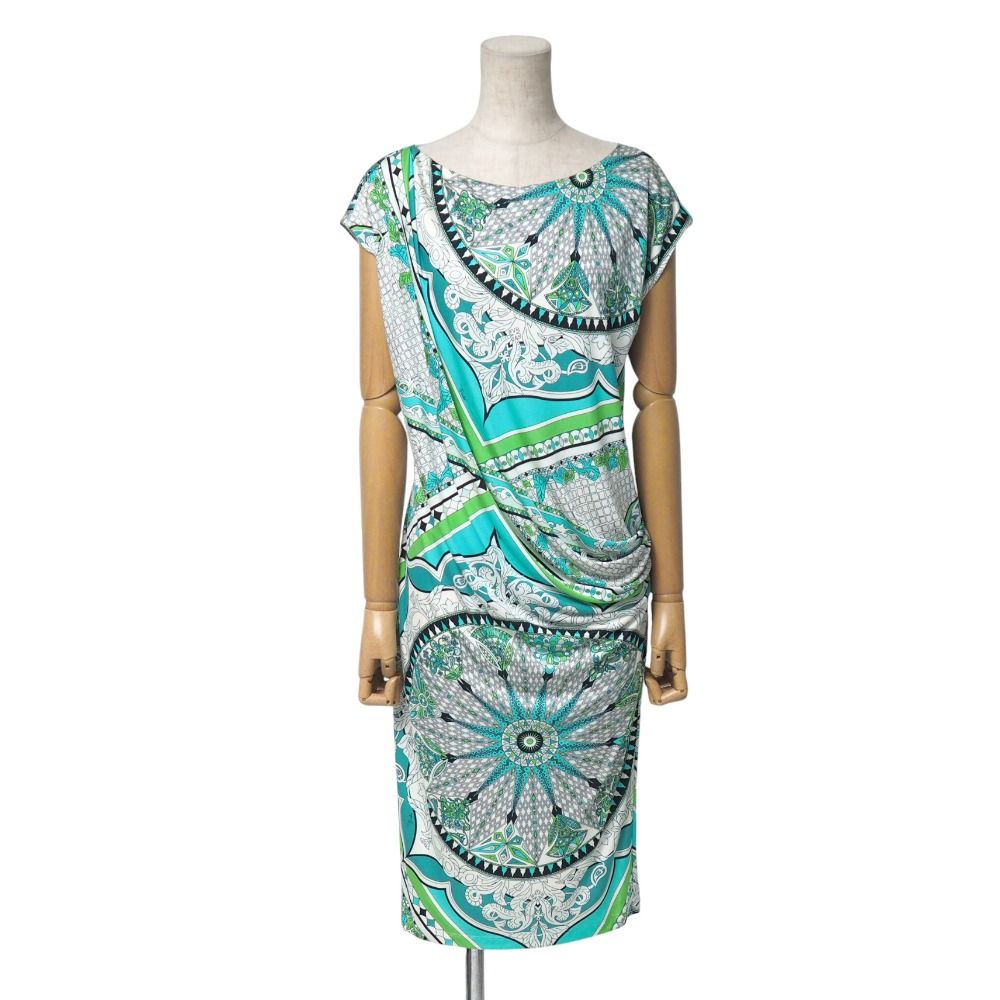 イタリア製 Emilio Pucci シルク ドレープワンピース $ □美品□Emilio Pucci エミリオ・プッチ ワンピース サイズ42