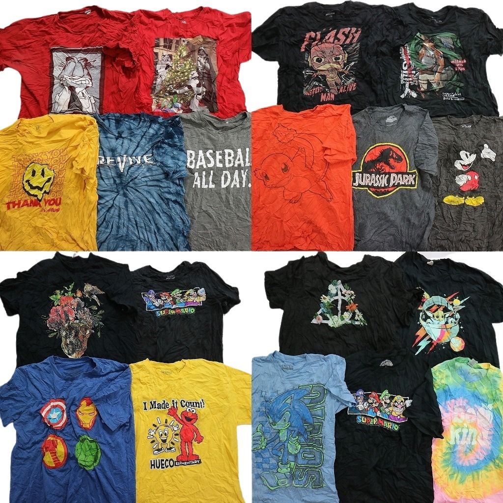 古着卸 まとめ売り カラーmix プリント 半袖Tシャツ 19枚セット (メンズ  ) タイダイ アニメ キャラクター 映画 アメコミ スカル MS5314