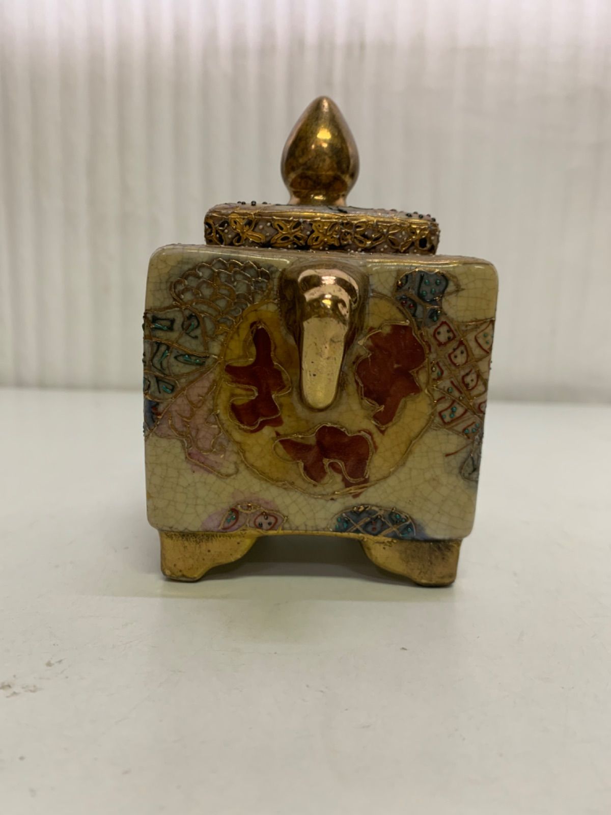 薩摩焼 金襴手 四方香炉 金彩 香炉 金彩丸十字 茶道具 香道具 香合