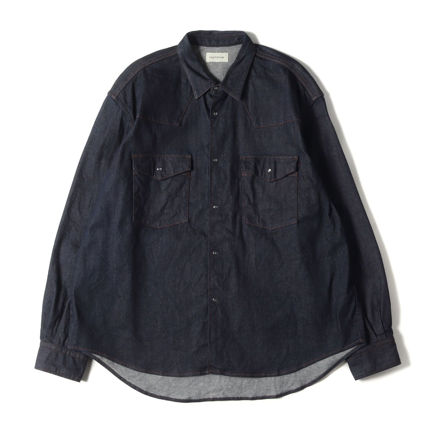 美品 FACTOTUM ファクトタム シャツ サイズ:48 デニム ウエスタン 長袖 シャツ C/C 9oz Denim Western shirt  01040242 インディゴ 日本製 トップス カジュアルシャツ【メンズ】