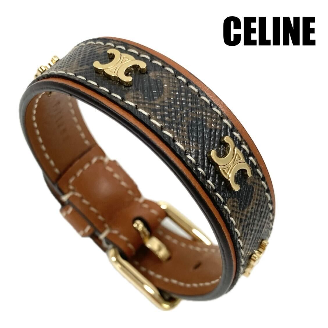 CELINE マカダム トリオンフ レザー ブレスレット セリーヌ CELINE トリオンフ レ・キュイール ブレスレット マカダム